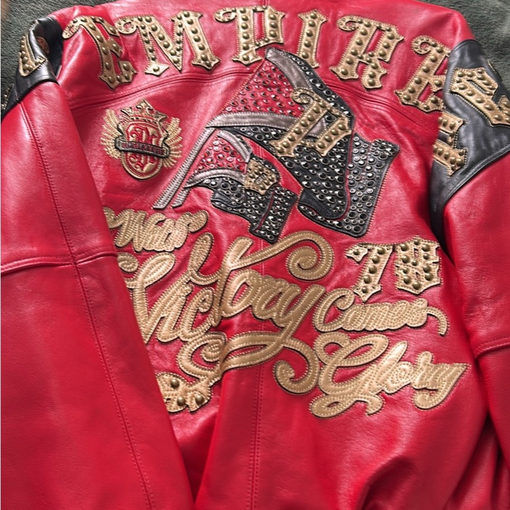 Pelle Pelle Red and Black Varsity Jacket with Bold Embellishments